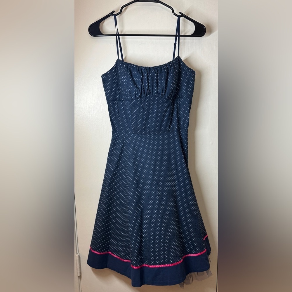Ruby Rox Y2K Rockabilly Retro Navy Blue White Polka Dot A Line Tulle Dress 7